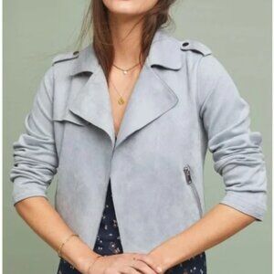 Light Blue Faux Suede Moto Jacket – Size S-XS